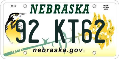 NE license plate 92KT62