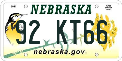 NE license plate 92KT66