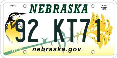 NE license plate 92KT71