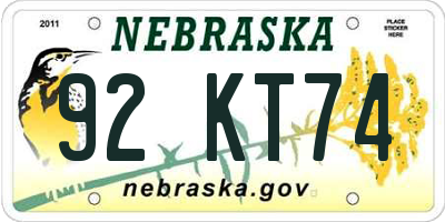 NE license plate 92KT74