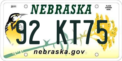 NE license plate 92KT75