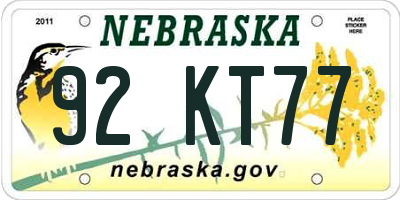 NE license plate 92KT77