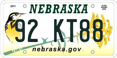 NE license plate 92KT88