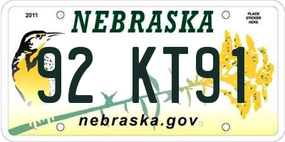 NE license plate 92KT91