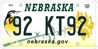 NE license plate 92KT92