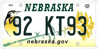 NE license plate 92KT93