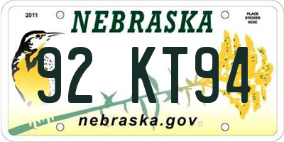 NE license plate 92KT94