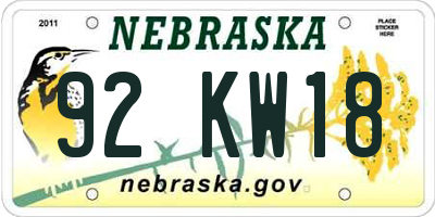 NE license plate 92KW18