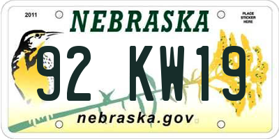 NE license plate 92KW19