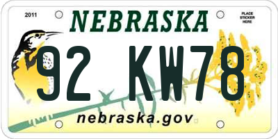 NE license plate 92KW78