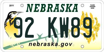 NE license plate 92KW89