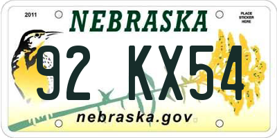 NE license plate 92KX54