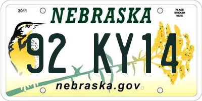 NE license plate 92KY14