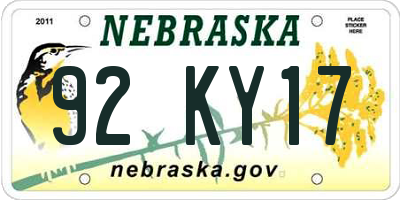 NE license plate 92KY17