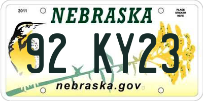NE license plate 92KY23