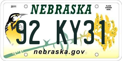 NE license plate 92KY31