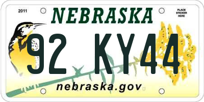 NE license plate 92KY44