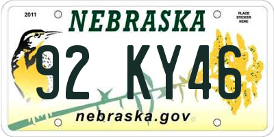 NE license plate 92KY46