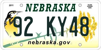NE license plate 92KY48