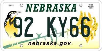 NE license plate 92KY66