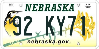 NE license plate 92KY71