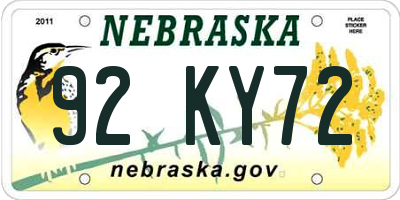 NE license plate 92KY72