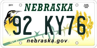 NE license plate 92KY76