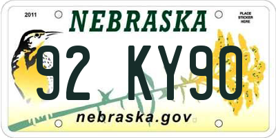 NE license plate 92KY90