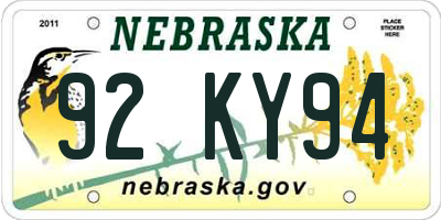 NE license plate 92KY94