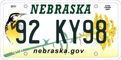 NE license plate 92KY98