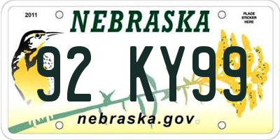 NE license plate 92KY99