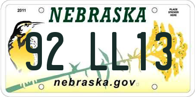 NE license plate 92LL13