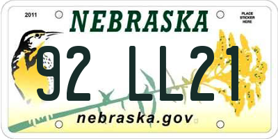 NE license plate 92LL21
