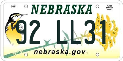 NE license plate 92LL31