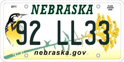 NE license plate 92LL33