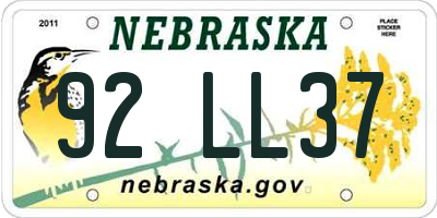 NE license plate 92LL37