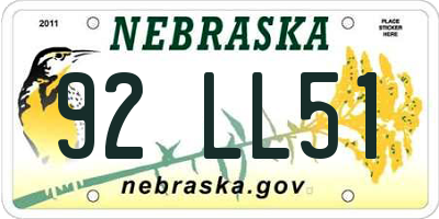 NE license plate 92LL51