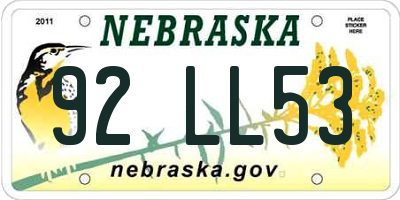 NE license plate 92LL53
