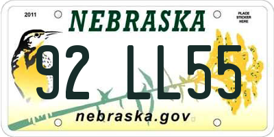 NE license plate 92LL55