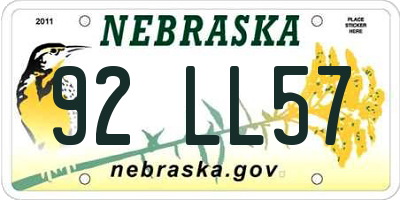NE license plate 92LL57