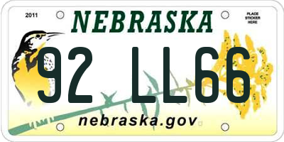 NE license plate 92LL66
