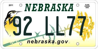 NE license plate 92LL77