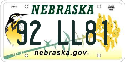 NE license plate 92LL81