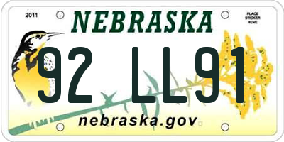 NE license plate 92LL91