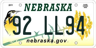 NE license plate 92LL94
