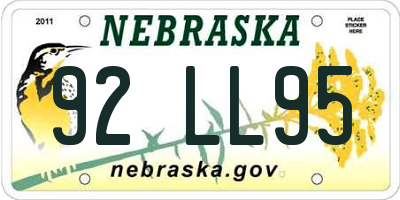NE license plate 92LL95