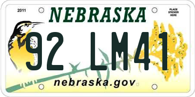 NE license plate 92LM41