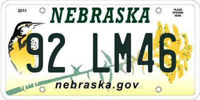 NE license plate 92LM46