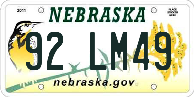 NE license plate 92LM49