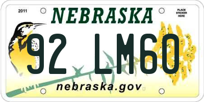 NE license plate 92LM60
